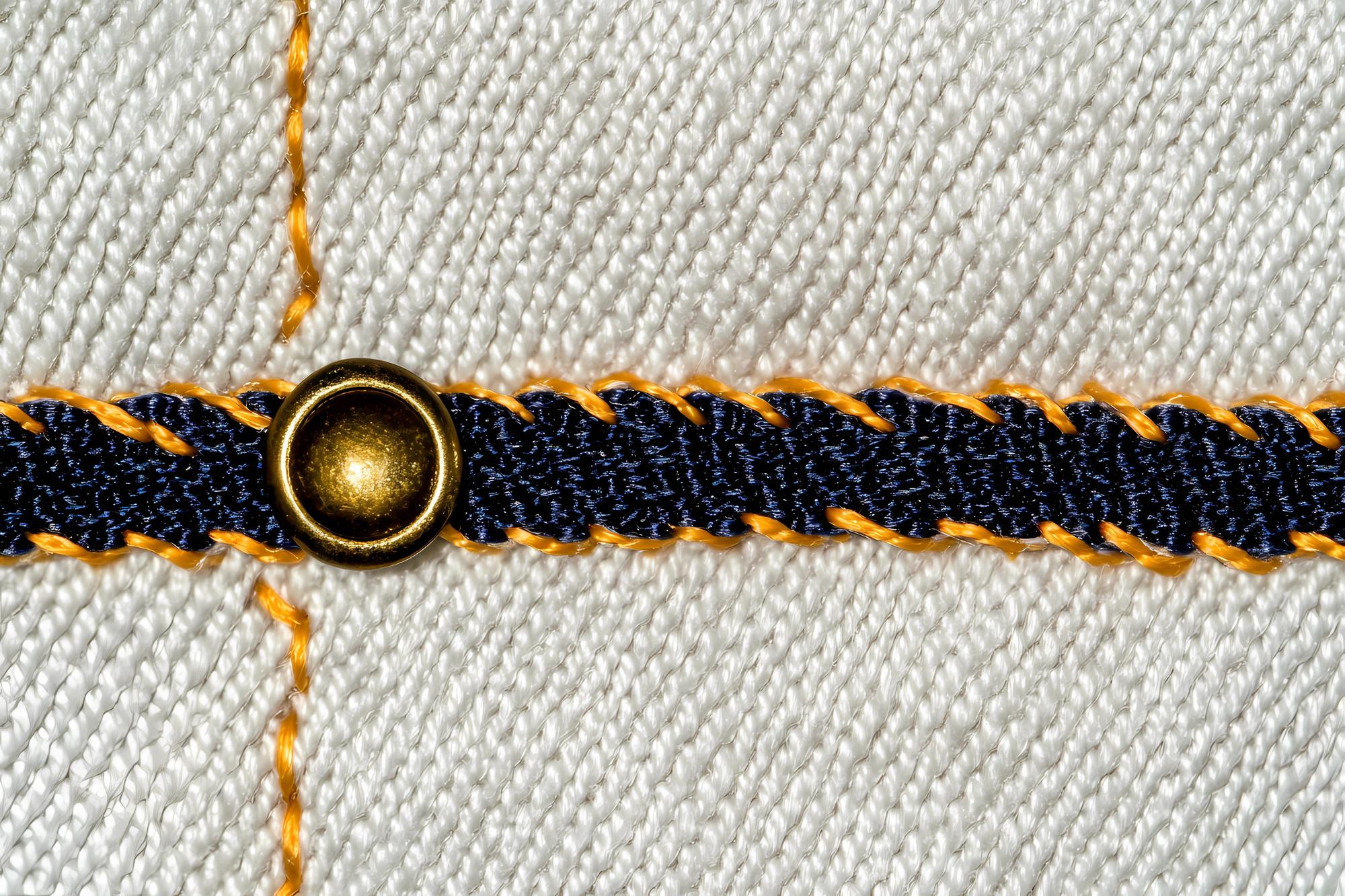 Close detail of gold thread embroidery