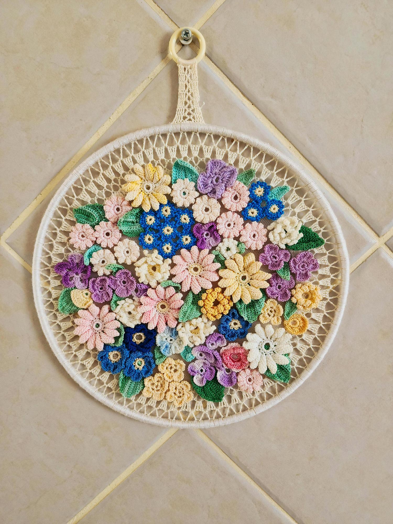 Hand-stitched floral patch in hoop